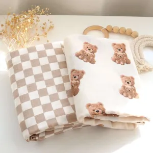 Teddy Bear Baby Blanket/ 2 Layers Infant Wrap Blanket