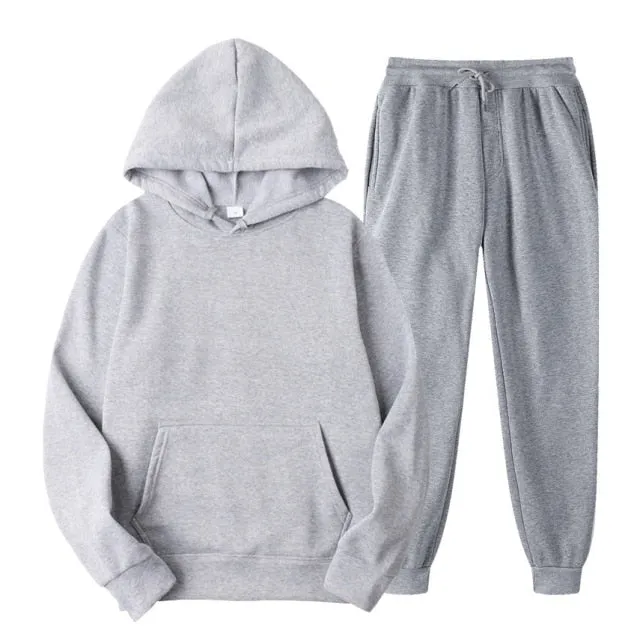 Tracksuit Men Fashion Hoodies Men Suits Solid Sets Men Sweatshirts Sweatpants Spring Autumn Fleece Hooded Pullover 2 Pieces Set