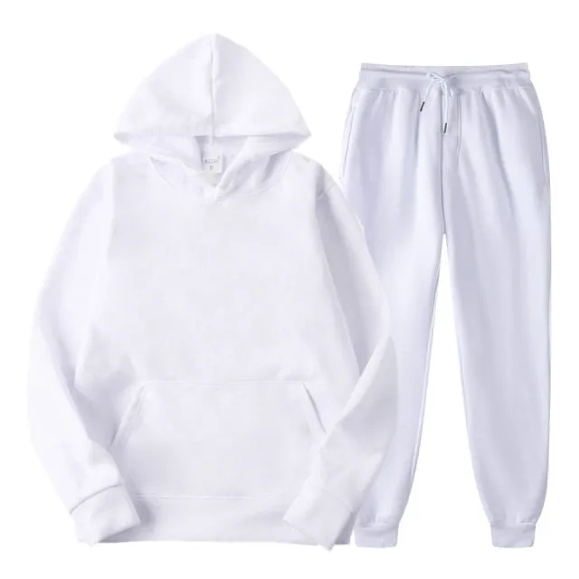 Tracksuit Men Fashion Hoodies Men Suits Solid Sets Men Sweatshirts Sweatpants Spring Autumn Fleece Hooded Pullover 2 Pieces Set