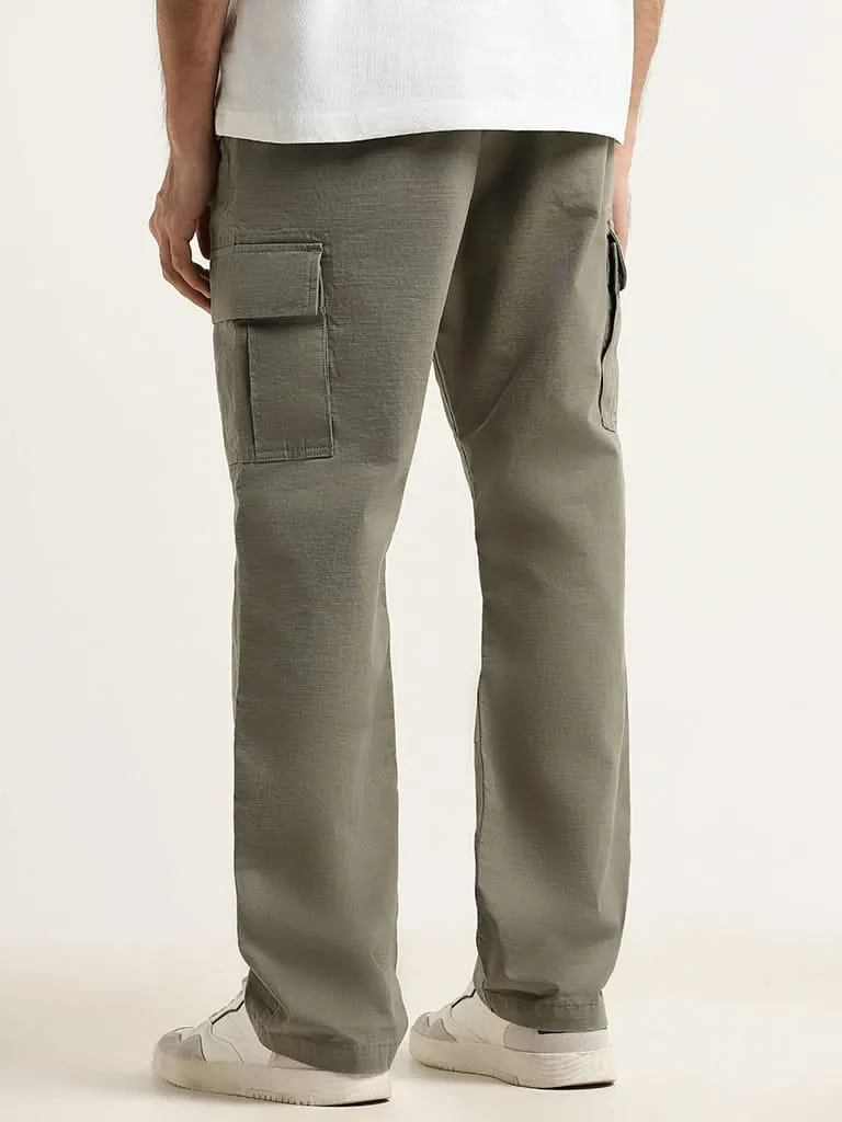 WES Casuals Olive Cargo Cotton Relaxed-Fit Joggers