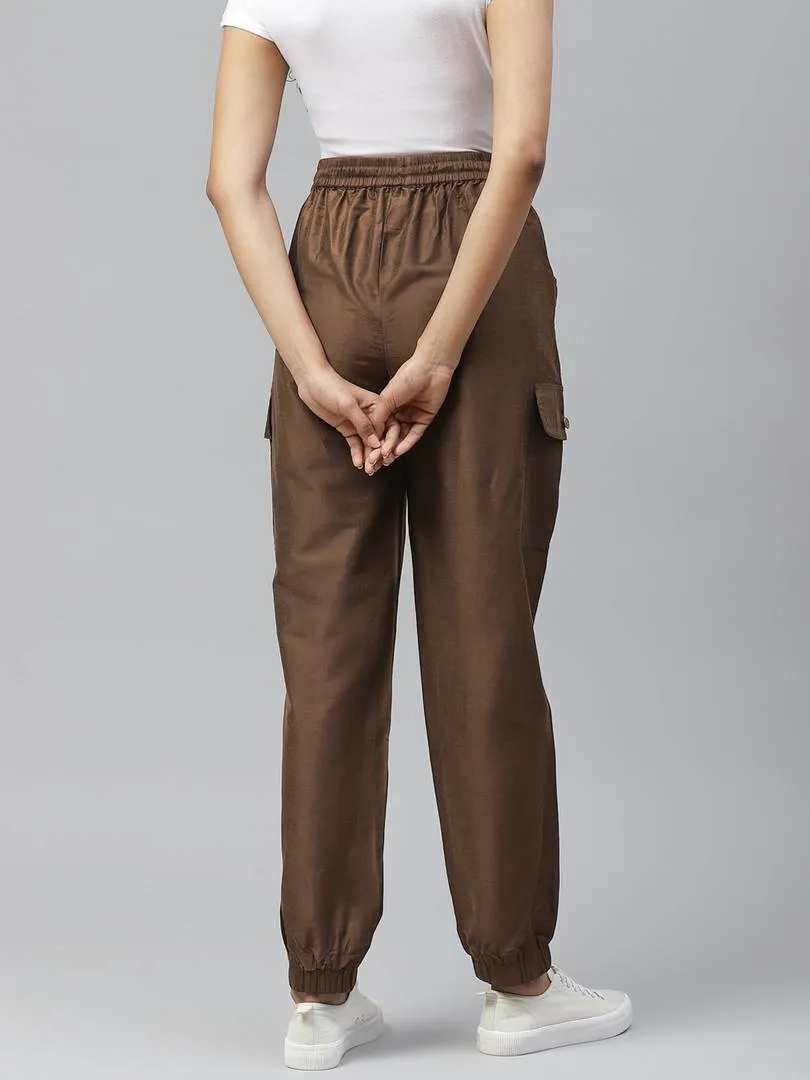 Women Coffee Brown Relaxed Regular Fit Solid Joggers