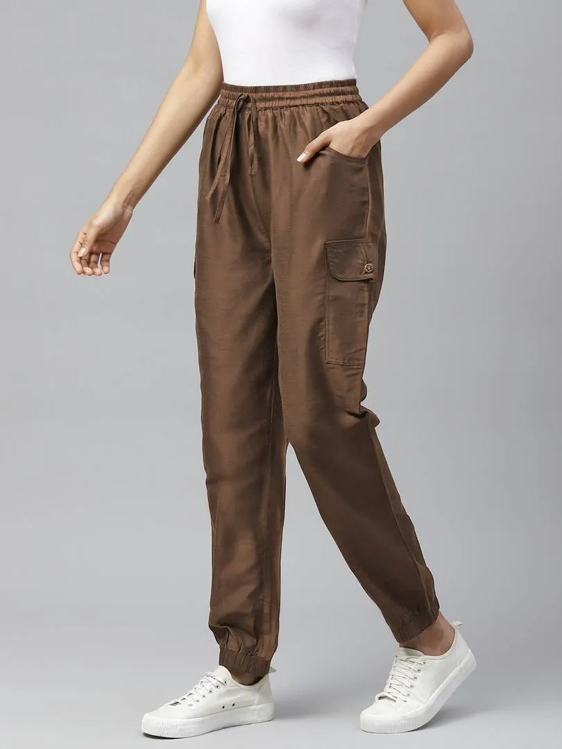 Women Coffee Brown Relaxed Regular Fit Solid Joggers