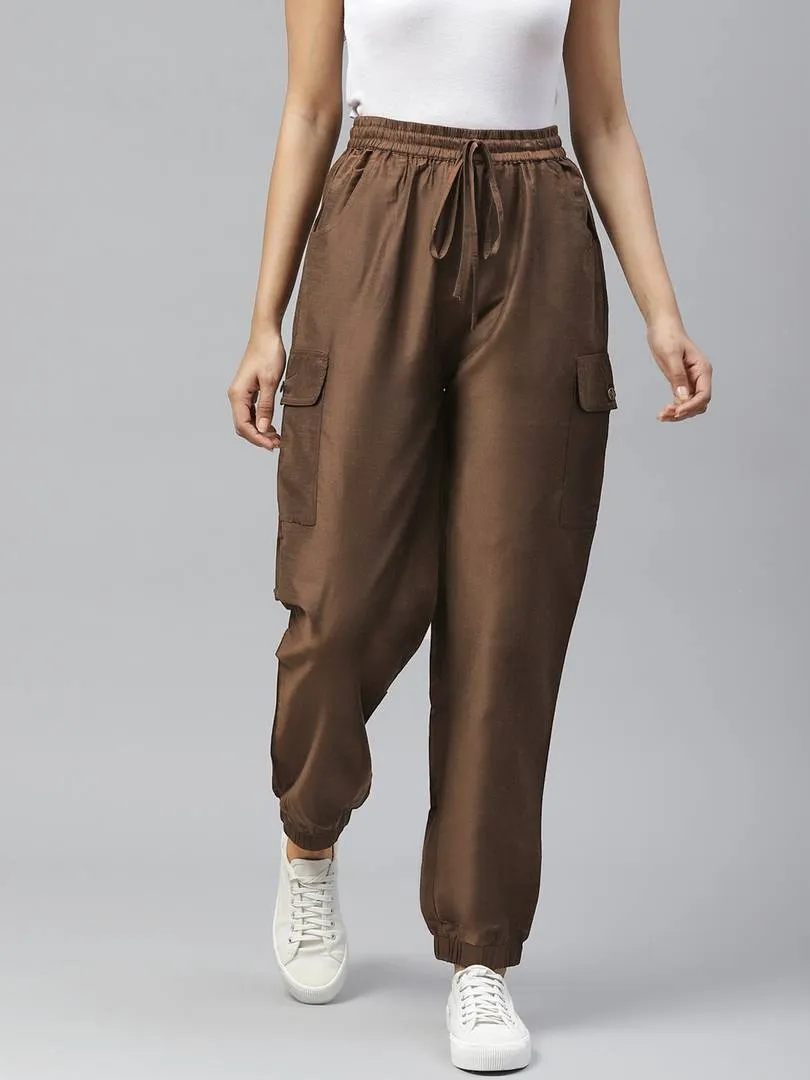 Women Coffee Brown Relaxed Regular Fit Solid Joggers