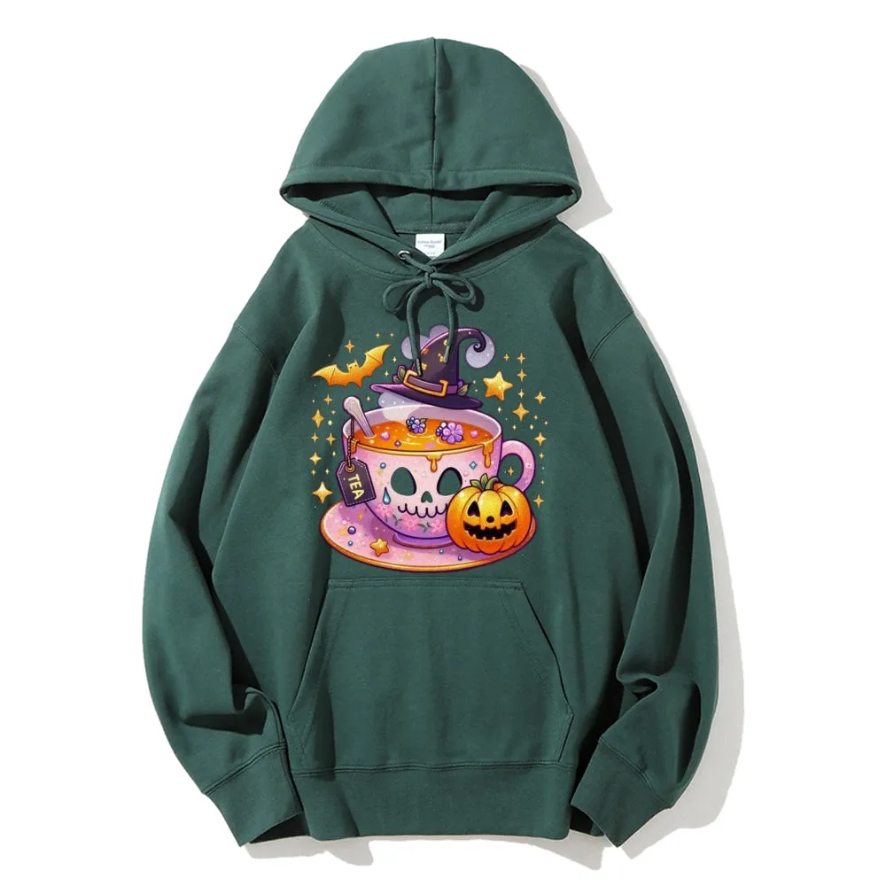 Women Cute Halloween Tea Graphic Hoodies