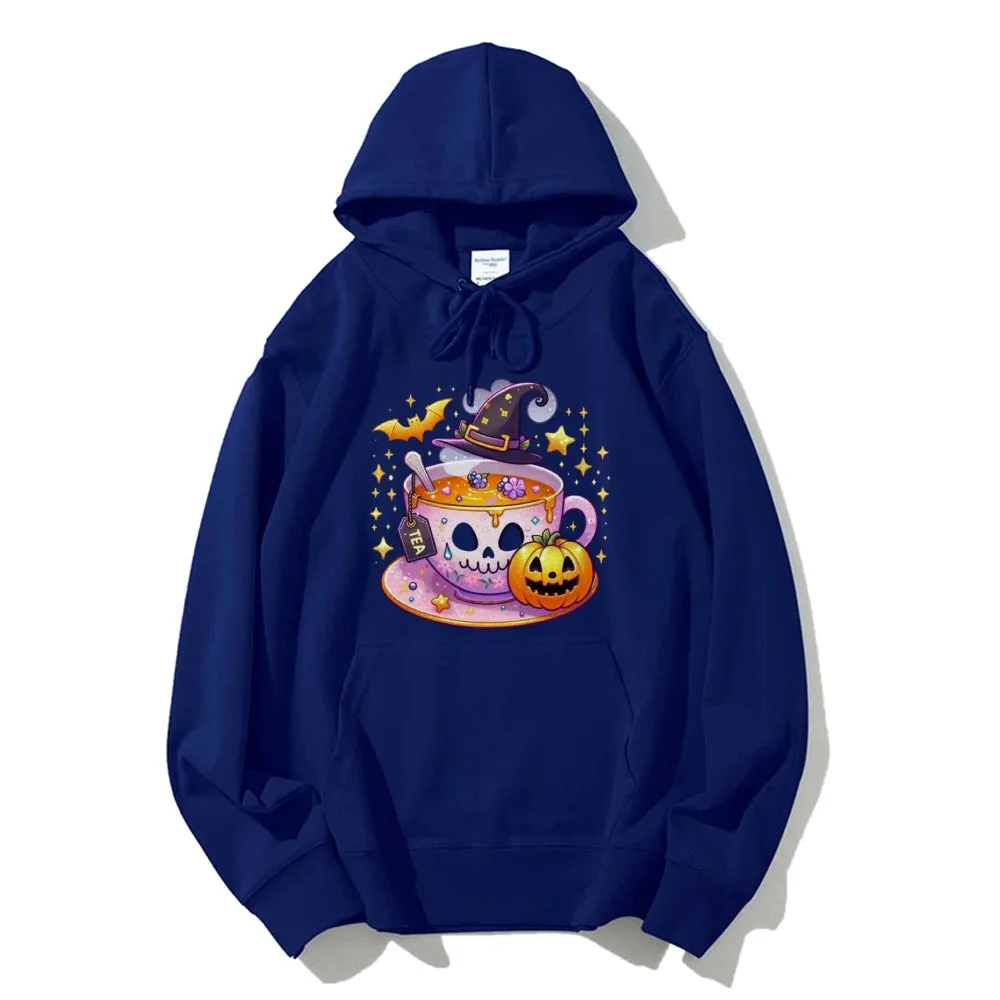 Women Cute Halloween Tea Graphic Hoodies