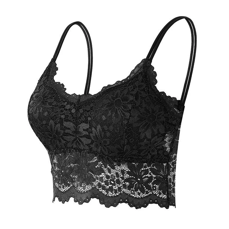 Women Sleeveless Lace Vest Bra Cropped Top Camisole Padded Tank Tops Fitness Underwear Floral Lace Bralette 7 Colors