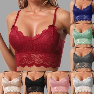 Women Sleeveless Lace Vest Bra Cropped Top Camisole Padded Tank Tops Fitness Underwear Floral Lace Bralette 7 Colors